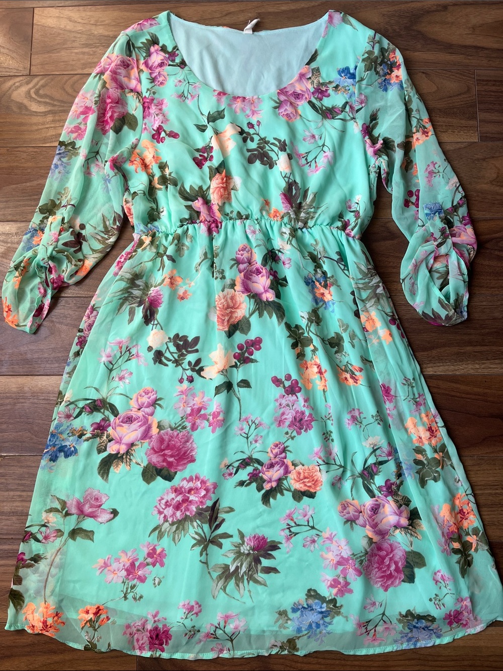 Pinkblush Mint Floral Midi Dress Long Sleeves Flowers Green Formal Small Summer